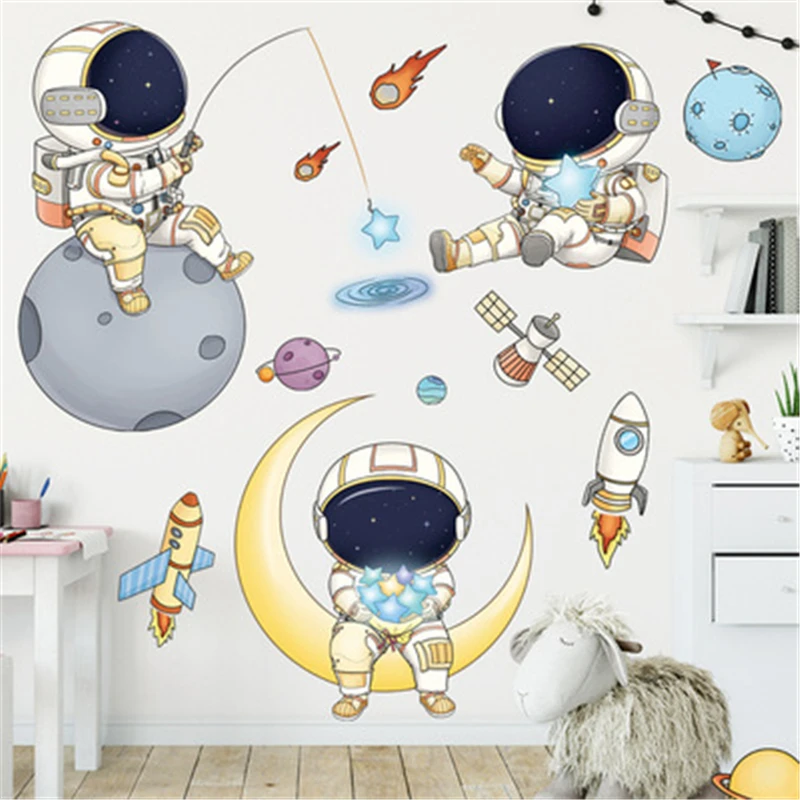 

Cartoon Space Astronaut Wall Stickers for Boy Room Home Decoration Wall Decals for Baby Room DIY Home Decoration