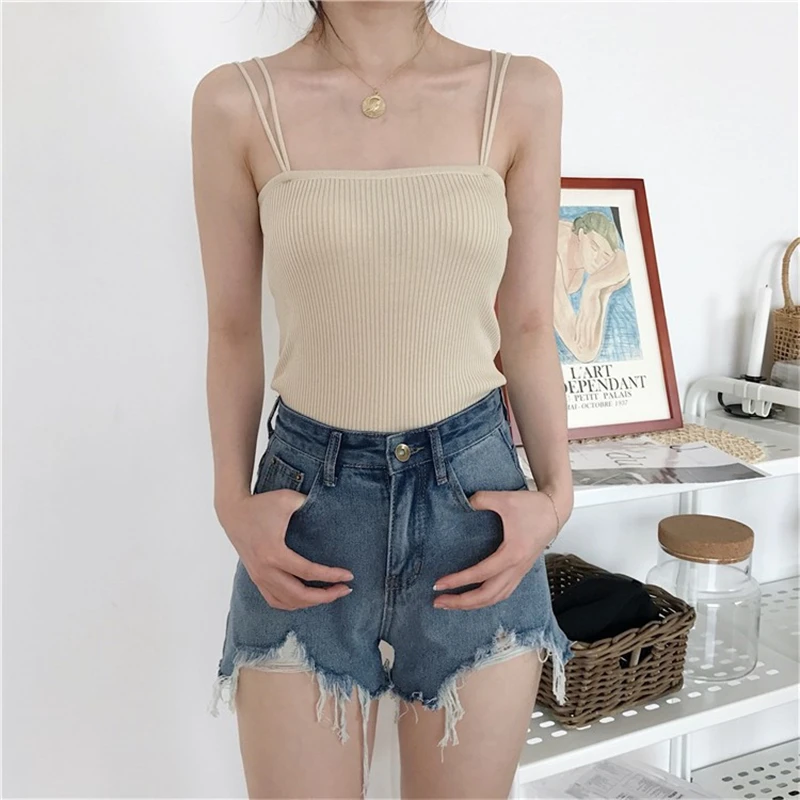 H0daee49d40c0411fa0c2a0a03e4c13a0O - Summer Korean Basic Solid Cotton Camisole