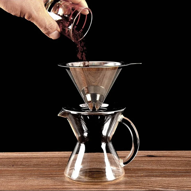 

Coffee Filter Baskets Mesh Strainer Reusable Coffee Filter Cone Pour Stainless Steel Over Coffee Dripper With Stand Holder