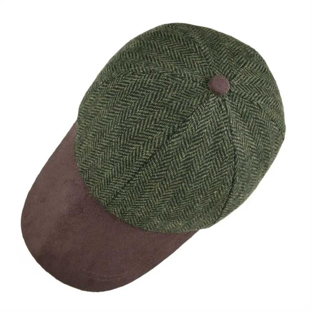 VOBOOM зеленая твидовая бейсболка Мужская шерстяная шапка с узором в елочку