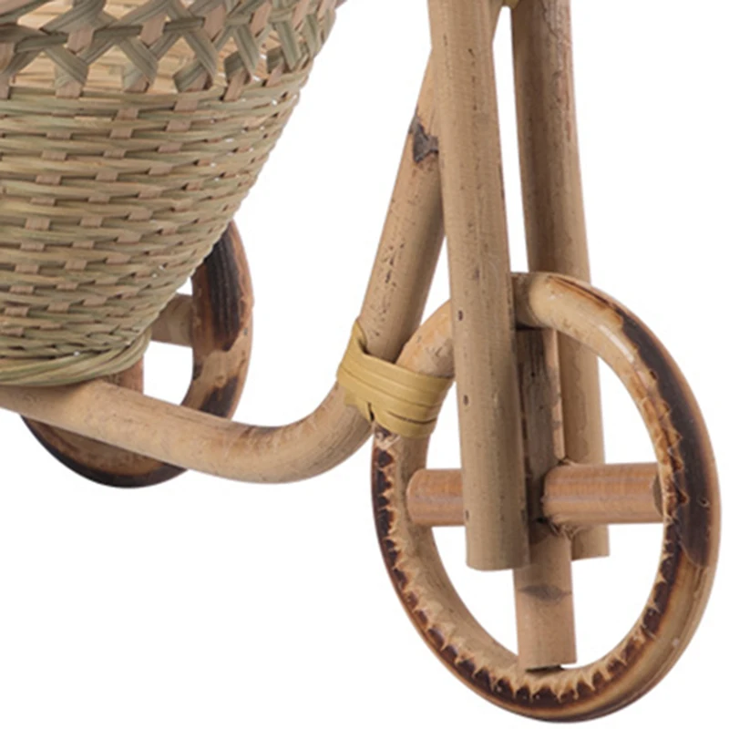 

Bamboo Handmade Woven Straw Fruit Basket Wicker Rattan Food Bread Organizer Kitchen Decorative Bicycle Gift Neatening Organizer