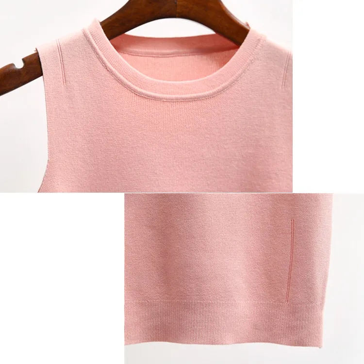 

Female O-neck Sleeveless Solid Pullovers Woman Summer Stretch Hedging Sweaters Lady Spring Fall Bodycon Breathable Slim Sweater