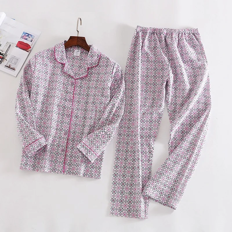 Purple circle Женские пижамы из хлопка, 2 предмета, пижамы с длинными рукавами, брюки, одежда для сна, осенне-зимняя Пижама, Женская домашняя одежда с рисунком - Цвет: Purple circle