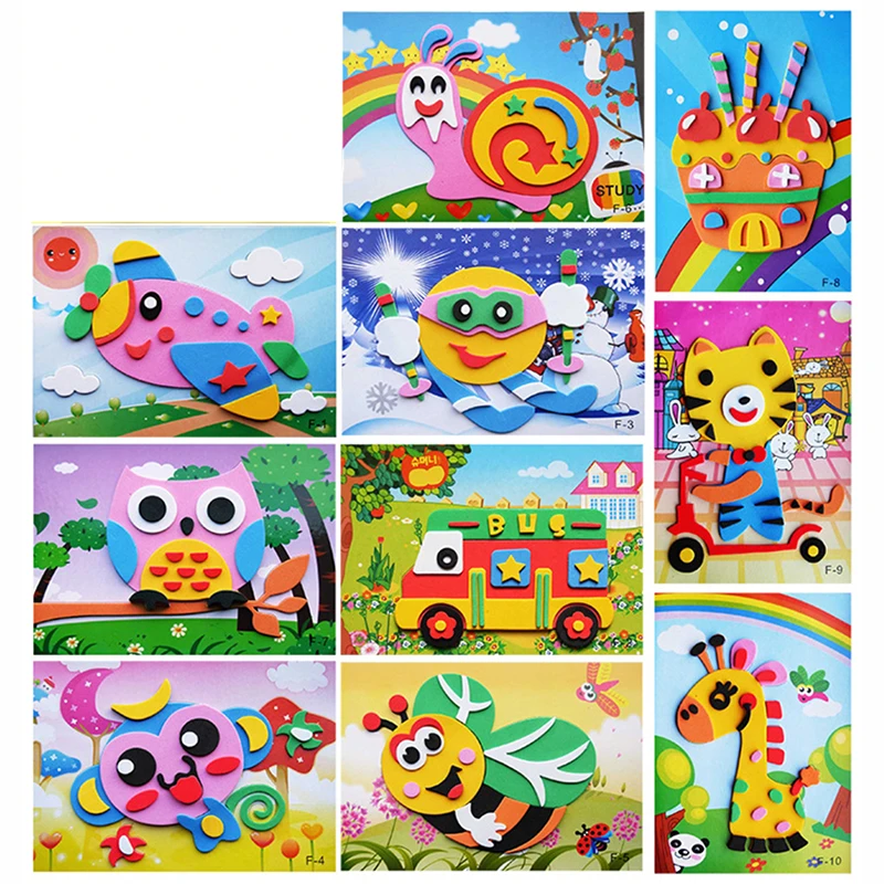 10Pcs 3D DIY EVA Foam Stickers Puzzle Games Cartoon Animal Learning Education Toys For Children Kids Gifts Art Craft Toy Sticker | Игрушки и