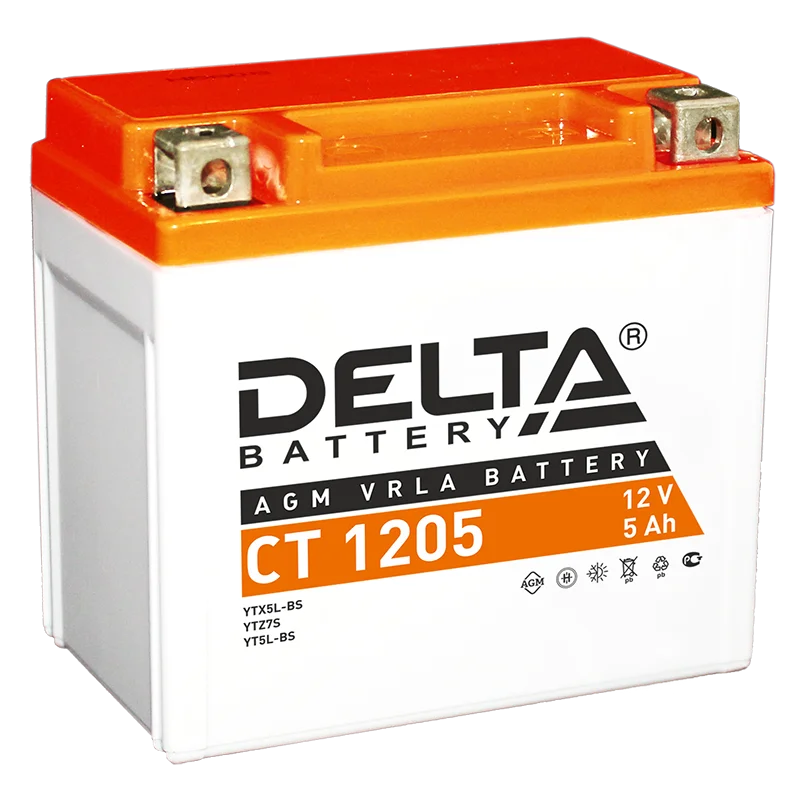 Аккумулятор МОТО DELTA CT 1205 12V/5 Ah (YTX5L BS)|Аккумуляторы для мотоциклов| |