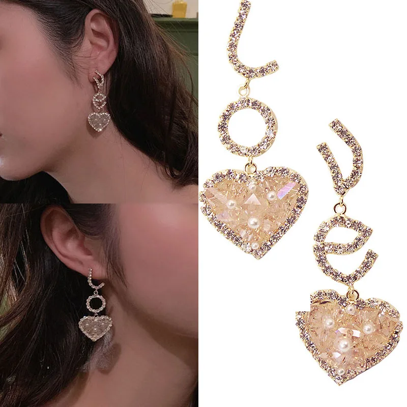 Женские серьги с блестками Love Heart розовые гвоздики в Корейском