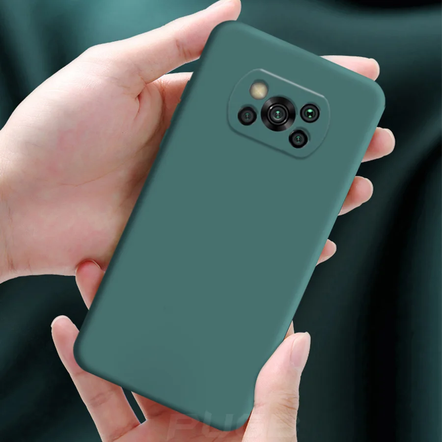 original soft liquid silicone phone case for xiaomi poco x3 nfc x 3 m3 f2 pro f3 camera protection cloth lining shockproof cover free global shipping