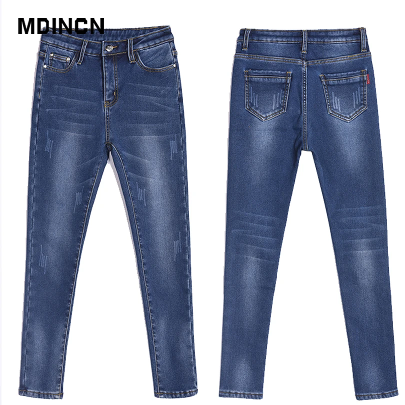 Потертые и Поцарапанные Джинсы для женщин с высокой талией зимние новые штаны