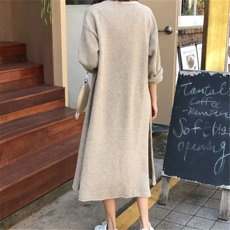 Camel Autumn Winter Women's Cardigan Simple Belt Female New Fashion Long Coat Loose Type Wool Knitted Cardigan Female Outwear - Цвет: Camel