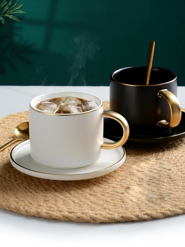 European Luxurious Gold Rim Ceramic Office Coffee Cup And Saucer Set Milk Tea Mugs Birthday Couples Gifts Friends With Spoon | Дом и сад