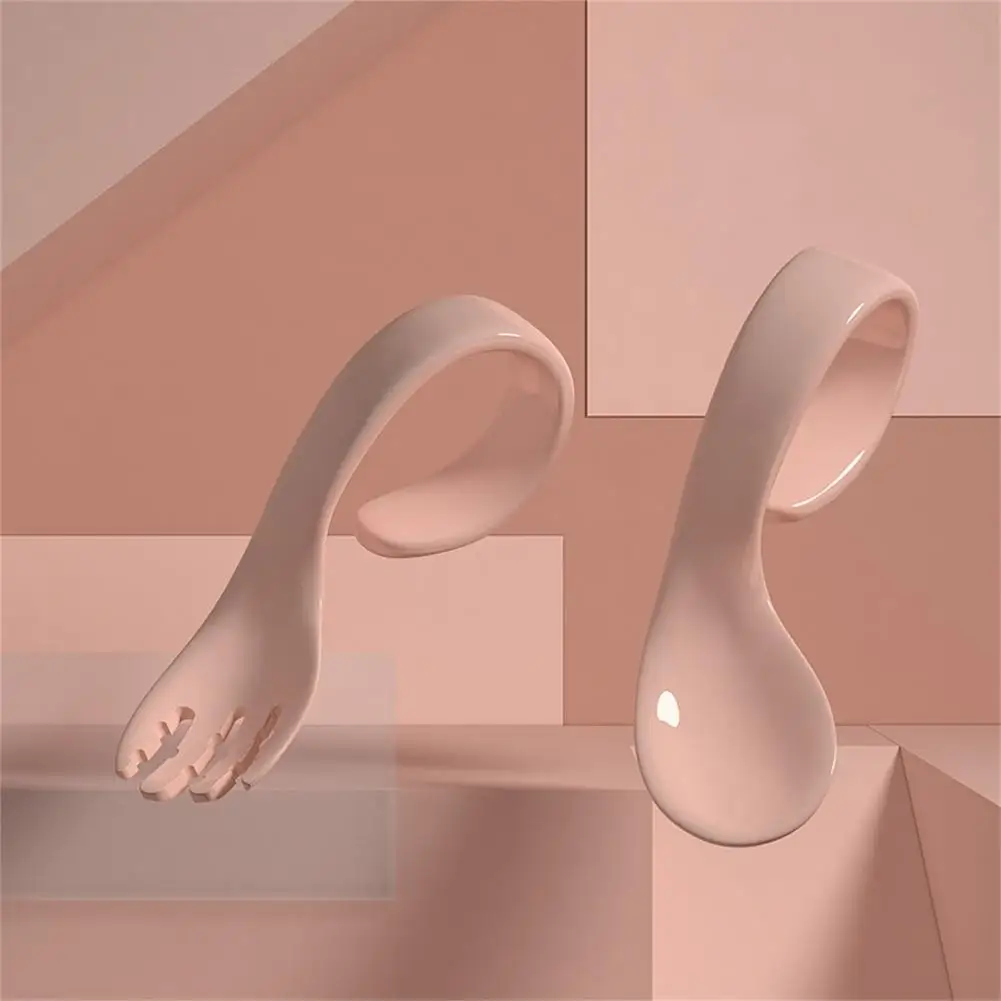 Cuchara auxiliar de Gel de silicona para beb&eacute;, juego de utensilios para aprender a comer, cuchara suave Flexible de entrenamiento, vajilla para ni&ntilde;os-4