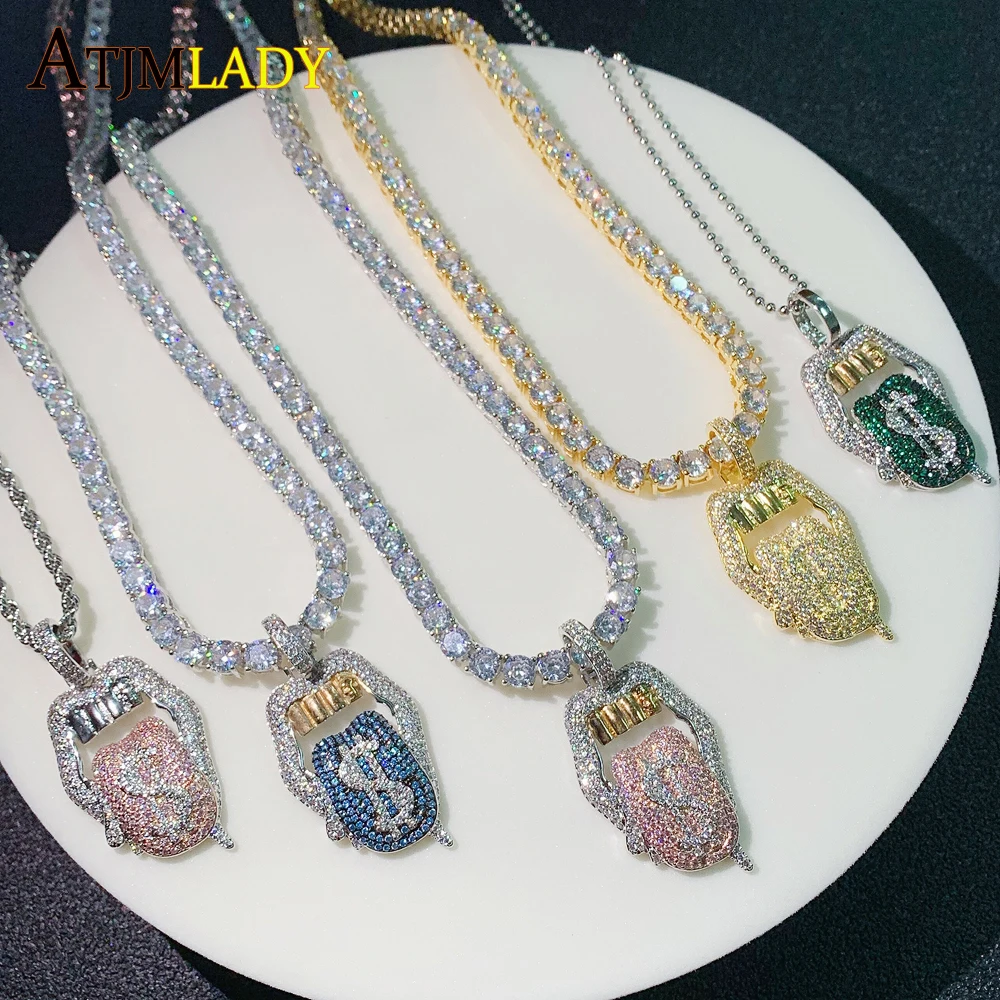 Мужское ожерелье с подвеской в виде символа доллара выгравированным кубическим