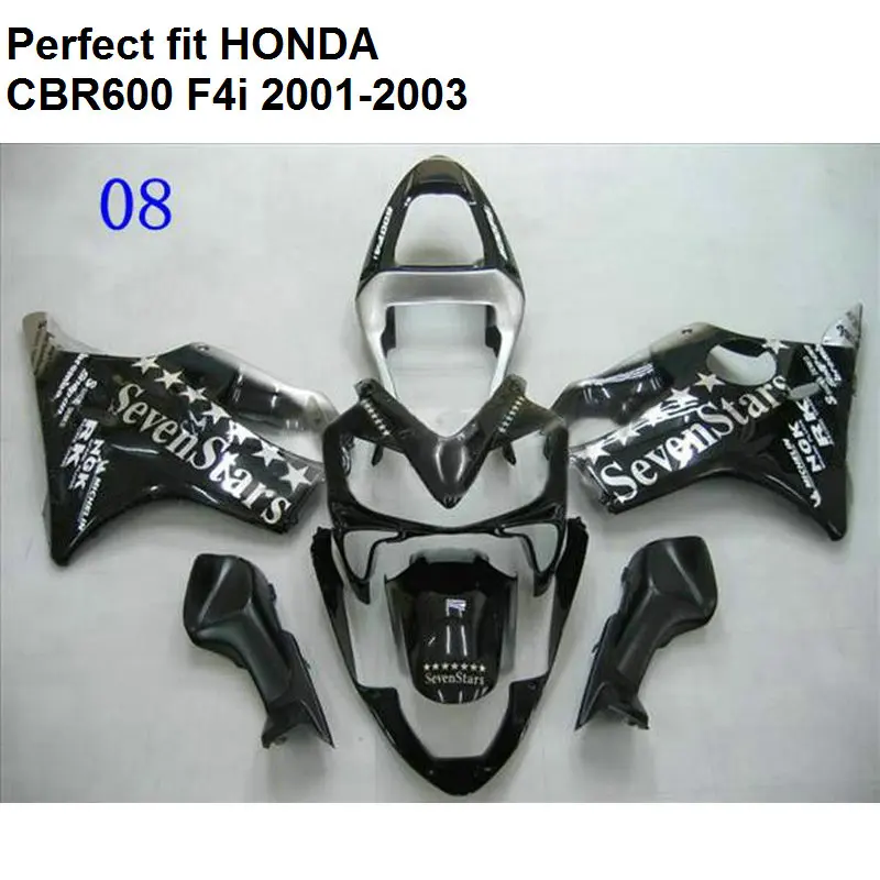 Комплект обтекателей для мотоцикла Honda CBR 600 F4i 2001 2002 2003 черные Обтекатели с белыми