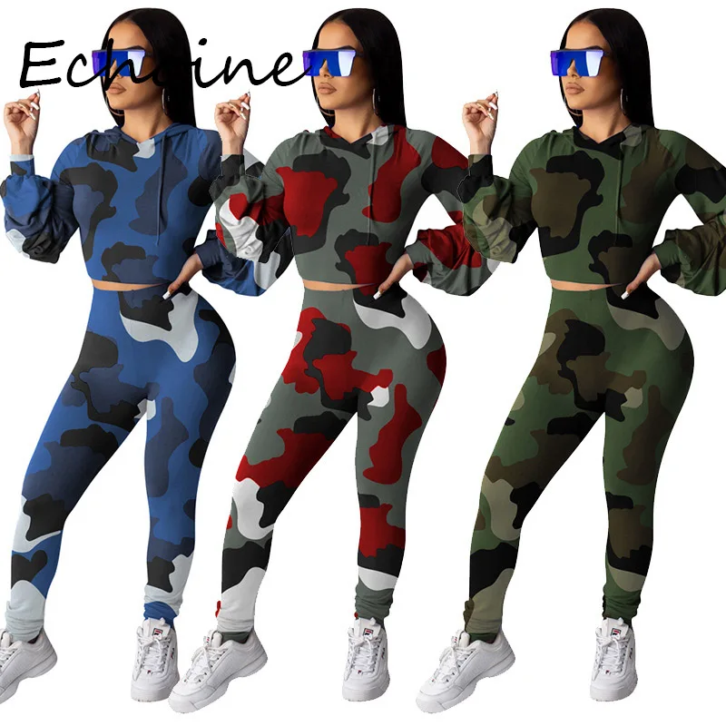 Модный комплект из двух предметов камуфляжный укороченный топ с круглым вырезом