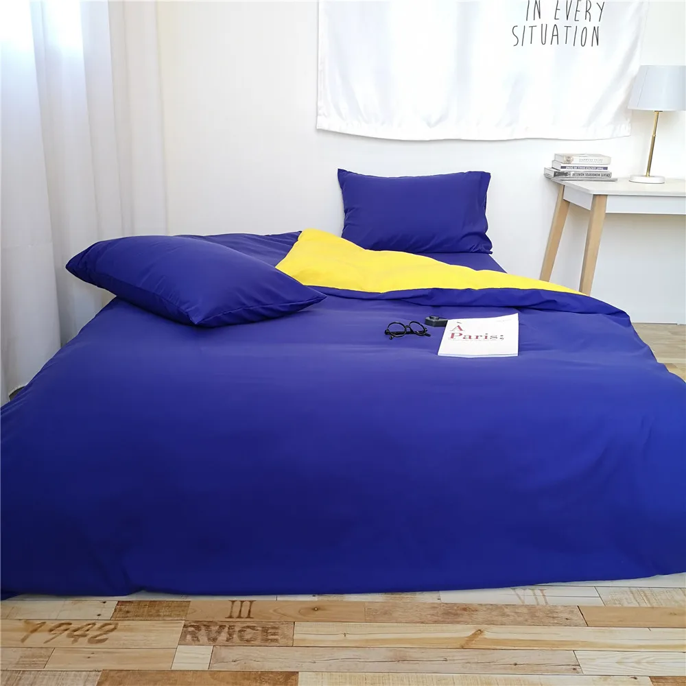 

Customizable Three-piece blue and yellow duvet cover sets comforter cover bedding sets Simple plain color