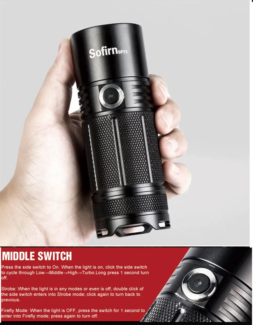 Sofirn SF11 power ful 6 Режимы светодиодный фонарик тактический фонарь качественный фонарь XPL 1100lm светодиодный фонарь высокой мощности лампа-индикатор мощности