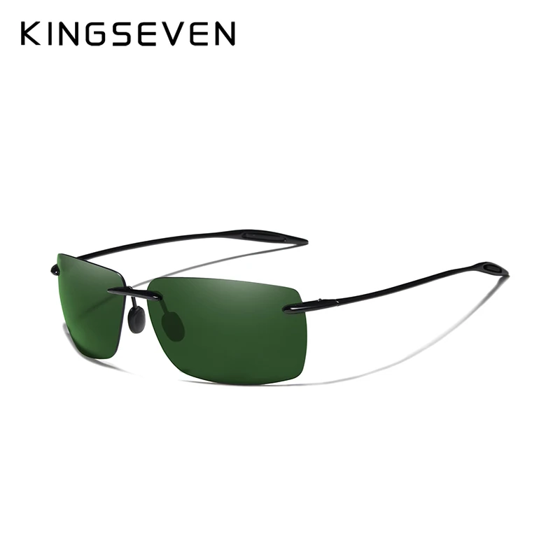 KINGSEVEN TR90, солнцезащитные очки без оправы, мужские, сверхлегкие, высокое качество, квадратные, без оправы, солнцезащитные очки для женщин, фирменный дизайн, зеркальные линзы - Цвет линз: green G15
