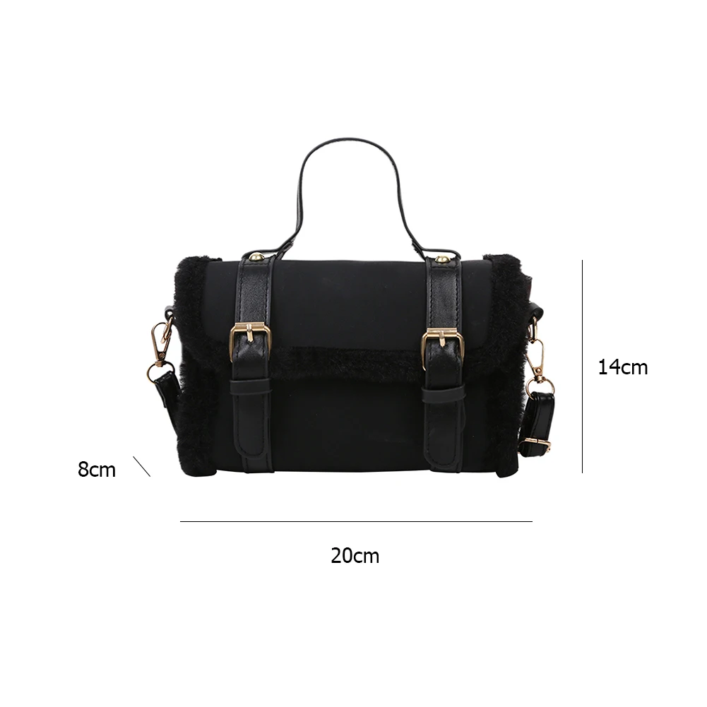 

Fashion Top-handle Messenger Bag Fashion Women Scrub PU Plush Shoulder Satchel Solid Color Tote Square Street Commuter Handbag