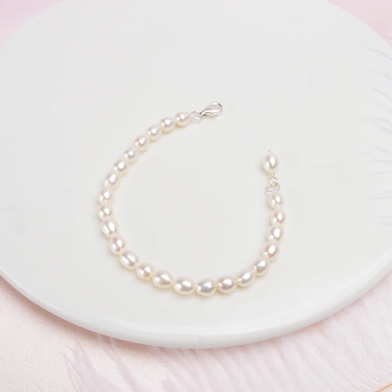 Детский браслет из серебра 925 пробы с натуральным пресноводным жемчугом|Гибкие и