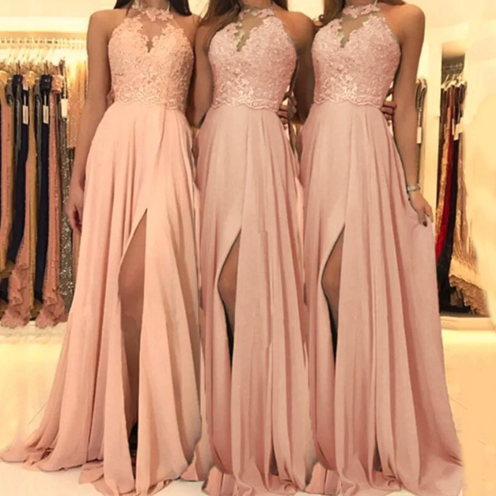 Розовое Кружевное Вечернее Платье с лямкой на шее сексуальный кружевной