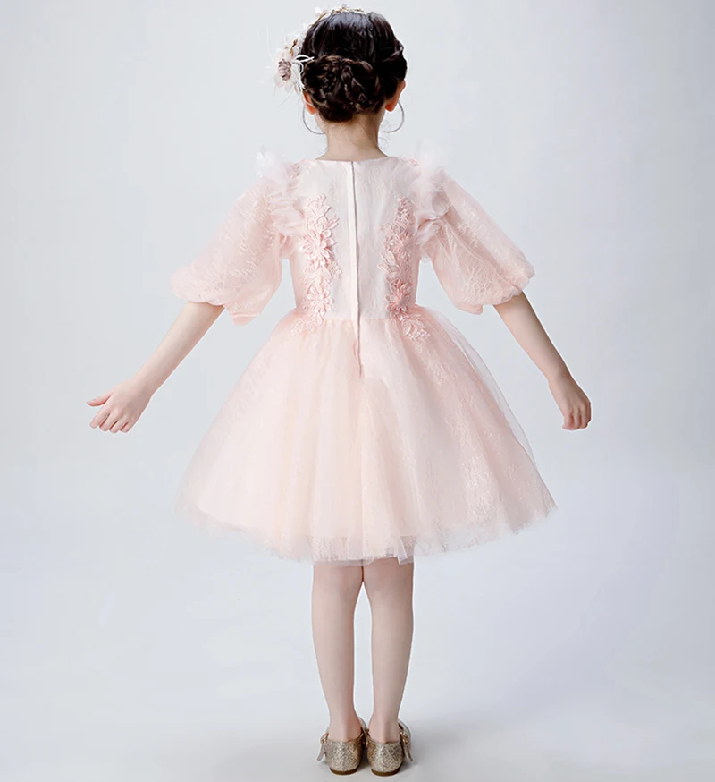 Свадебное платье с цветочной аппликацией для девочек фатиновое первого