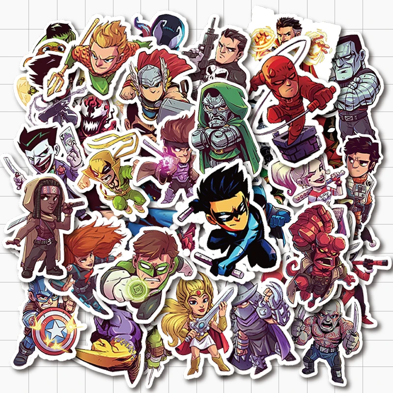 VANMAXX 50 шт. DC Mix несколько Marvel супергероев мультфильм Стиль наклейки водонепроницаемый ПВХ наклейка для шлем для ноутбука велосипедный багаж автомобиля - Цвет: cartoon superheroes