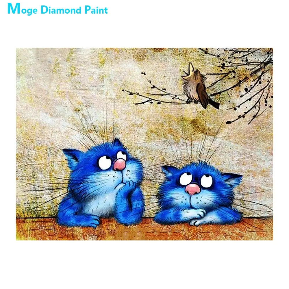 Алмазная картина с изображением синего мультяшного кота Круглая Мозаика для