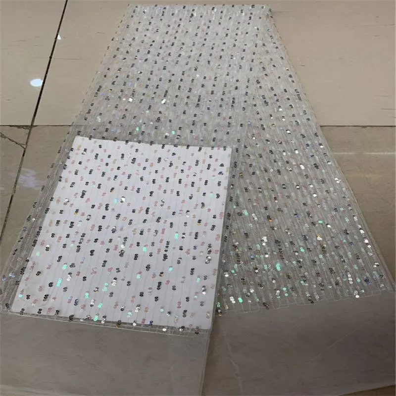 Нигерийская французская кружевная ткань с блестками африканский тюль голубого