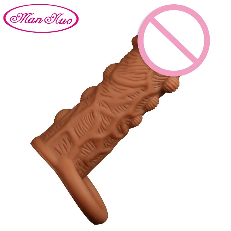 

New Realistic Penis Enlargement Sleeve Reusable Liquid Silicone Cock Ring Condoms for Male Enlarger Delay Condom Sex Toy for Men