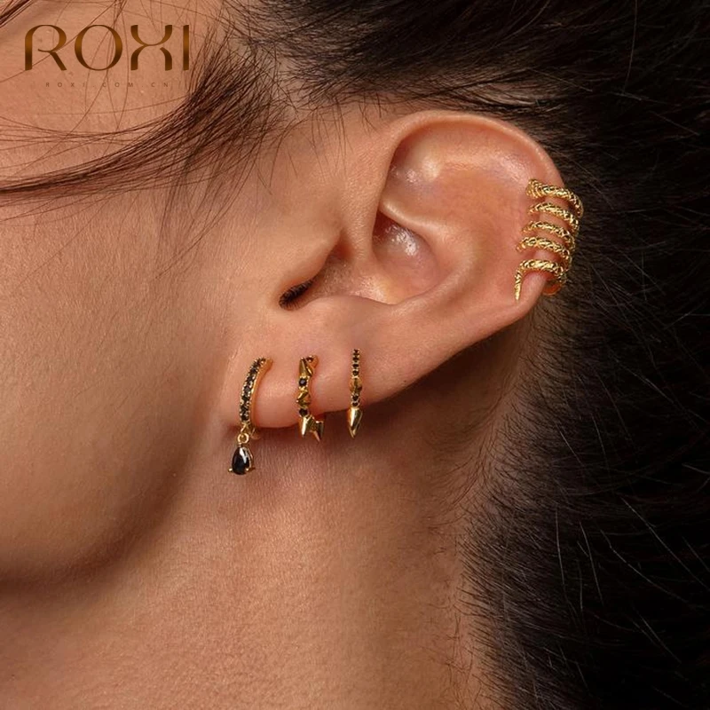 Серьги ROXI в стиле панк с черными кристаллами циркона для женщин и мужчин модные