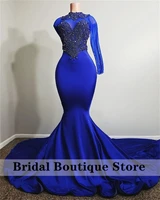 royal blue mermaid evening dresses 2022 one shoulder satin beaded elegant wedding party gowns robe de soir%c3%a9e