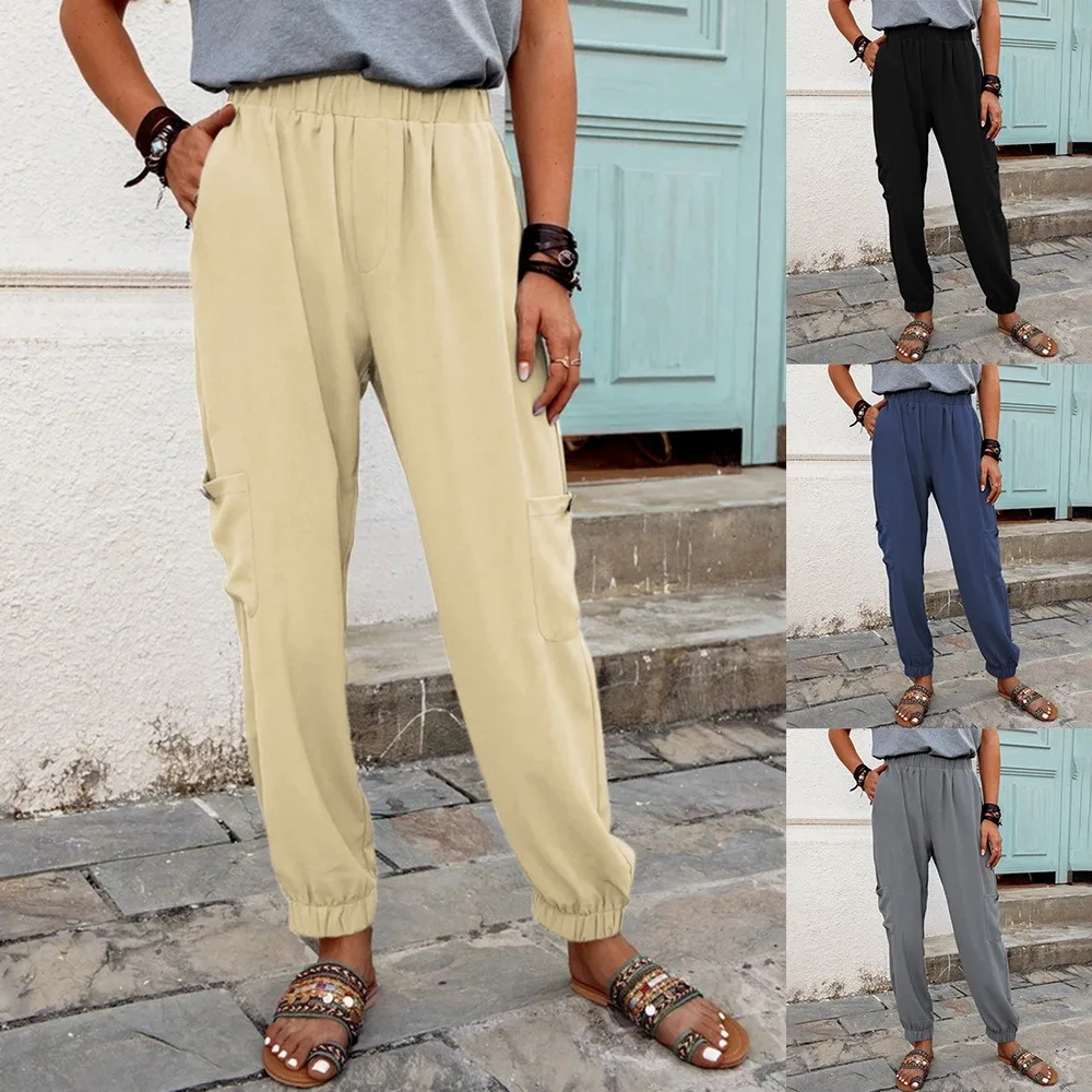 

HEFLASHOR 2021 Spring Trouser High Waisted Pants Women Fashion Office Beige Pants Chic Straight Pants With Pocket Casual Woman