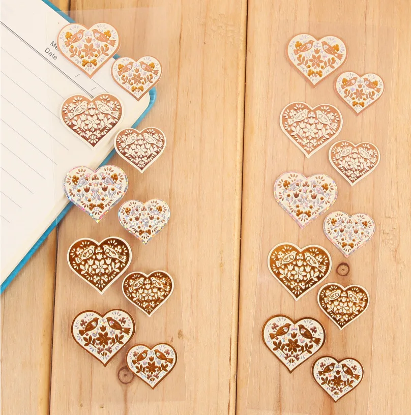 birds 2 set 2 set Decorative Vintage Journal Diary Gold Paper Flower Plant Stickers Scrapbooking Flakes Stationery - Цвет: birds 2 set
