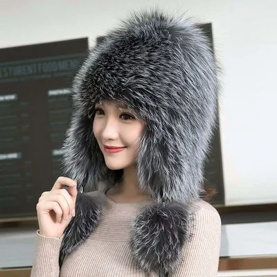 silver fox Glaforny шапка из лисьего меха женская зимняя корейская мода утолщенная теплая большая шапка, закрывающая уши меховые женские шляпы Lei Feng - Цвет: silver fox