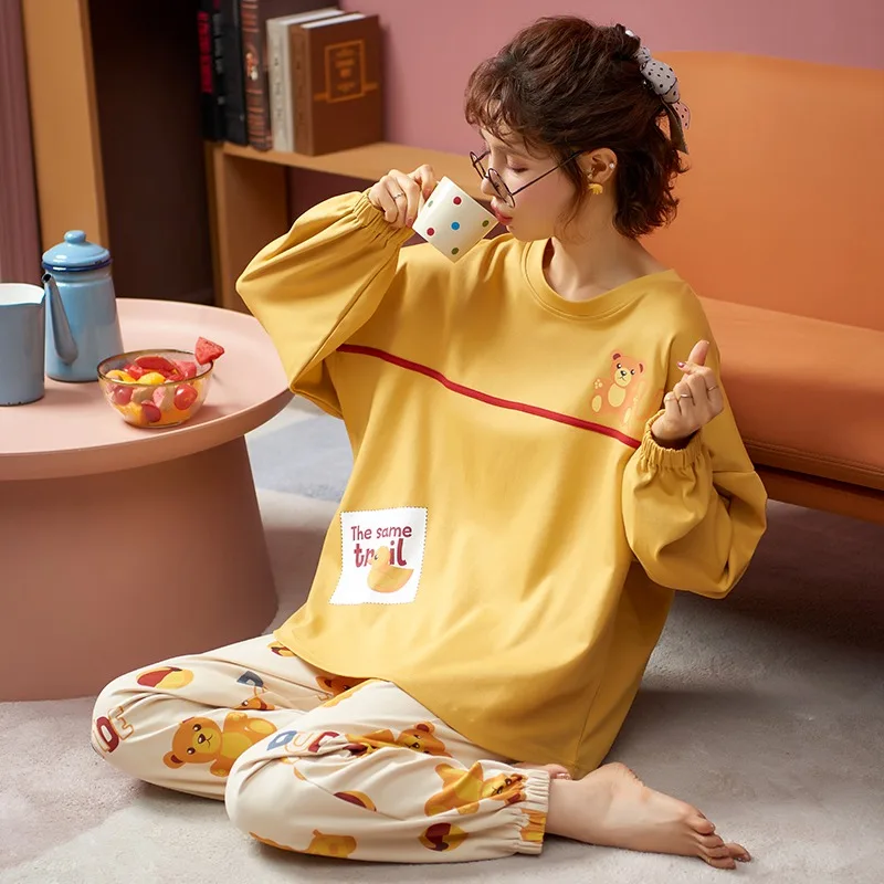 

Plus Size 2020 Autumn Winter Cotton Long Sleeve Pajamas Sets for Women Sleepwear Suit Pyjamas Homewear Pijama Mujer Home Clothes