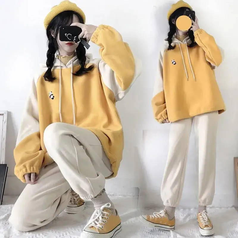 Однотонные толстовки большого размера женская одежда Новинка осени 2021 корейские