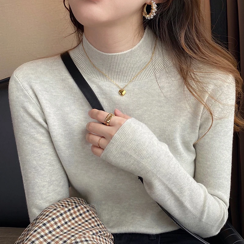 

Basic Half Turtleneck Sweater Pullover Women Autumn Winter Casual Long Sleeve Sweaters Womens Soft Female Chic Warm Jumpers Tops