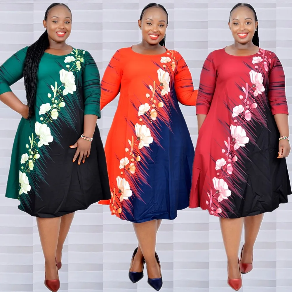 

MD African Plus Size Dress For Women 6XL Boubou Dashiki Print Flower Maxi Robe Vetement Femme 2021 Kaftan Dresses Hippie Clothes