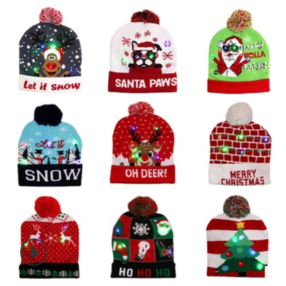 

Christmas Hat With Led Light Christmas Light Up Sweater Knitted Beanie Xmas Hat for Adults Kids New Year's Christmas Decor 2022