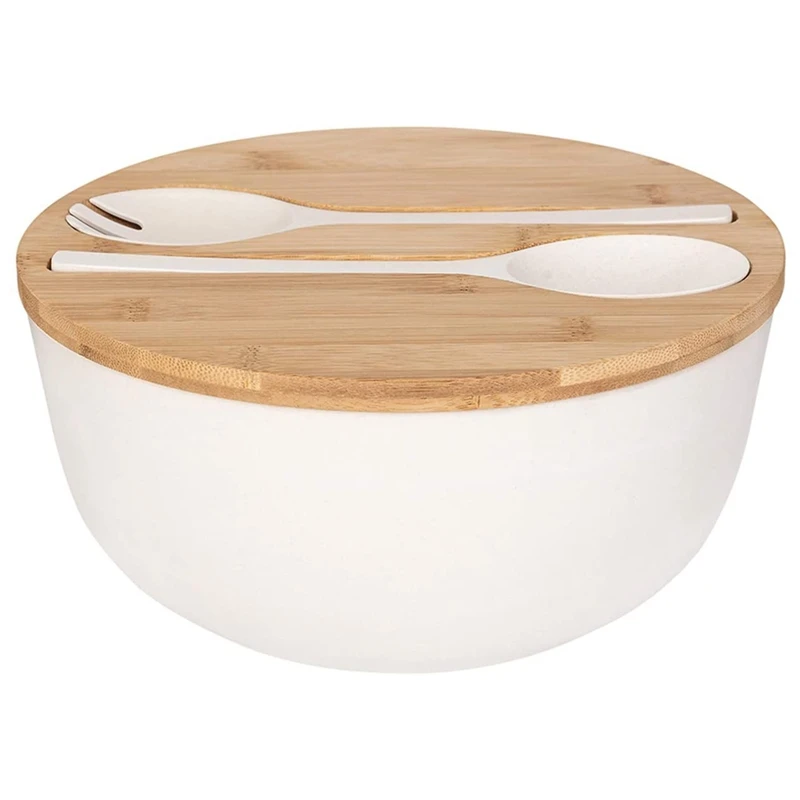 

Bamboo Fiber Salad Bowl with Server Set Mixing Bowl Pure Bamboo Salad Wooden Bowl with Bamboo Cover Spoon