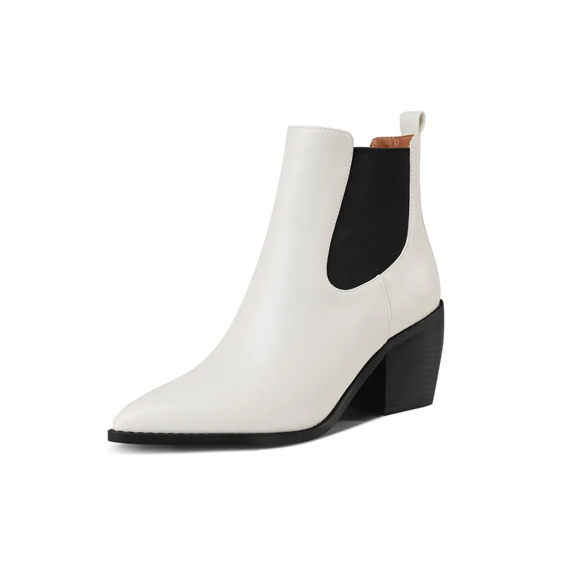 

ANNYMOLI Chelsea Boots Woman High Heel Ankle Boots Leopard Pointed Toe Short Boots Thick Heel Shoes Lady Autumn Winter Beige 43