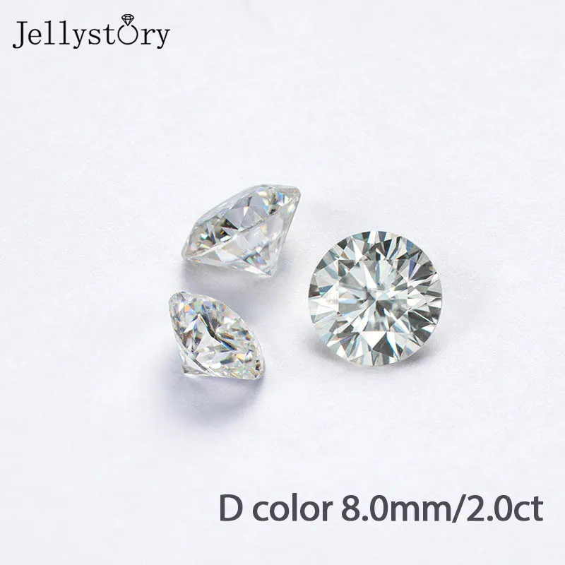 

Jerrystory 2.0ct D Color Moissanites 8.0mm Brilliant VVS1 Grade Excellent Cut Loose Stone for Jewelry Making with Certificate