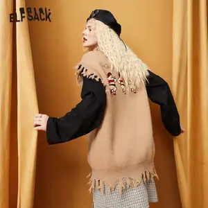 ELFSACKПовседневный трикотажный Женский пуловер с графической вышивкой, свитер, жилет, осень 2020, винтажный Женский Повседневный Топ с кисточками в Корейском стиле