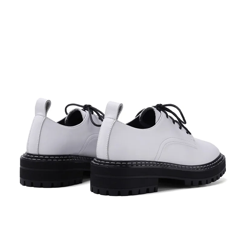 MORAZORA 2020 autumn fashion lace up genuine leather women shoes med heels round toe black white color ladies casual | Обувь