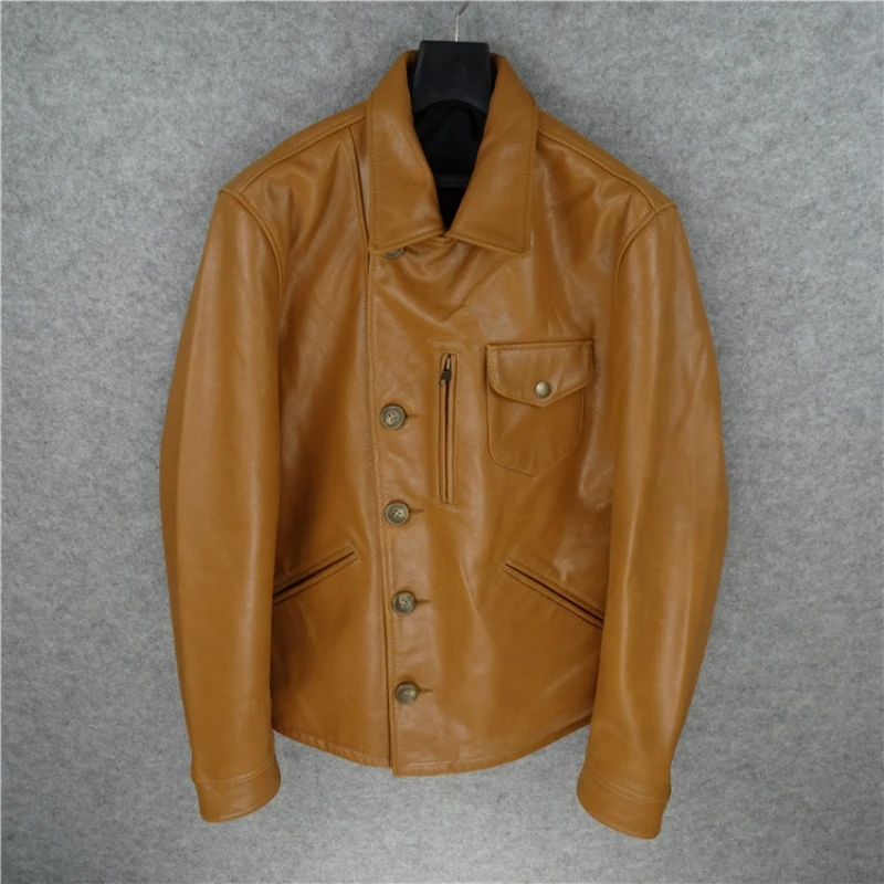 

Кожаная мужская куртка из натуральной кожи, роскошная брендовая приталенная мотоциклетная куртка в стиле панк, черные топы, пальто, мужская...