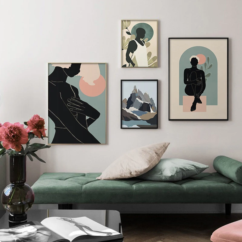 

Abstract Woman Landscape Mountain Lake Plants Posters and Prints Wall Art Canvas Painting Pictures for Living Room Home Decor