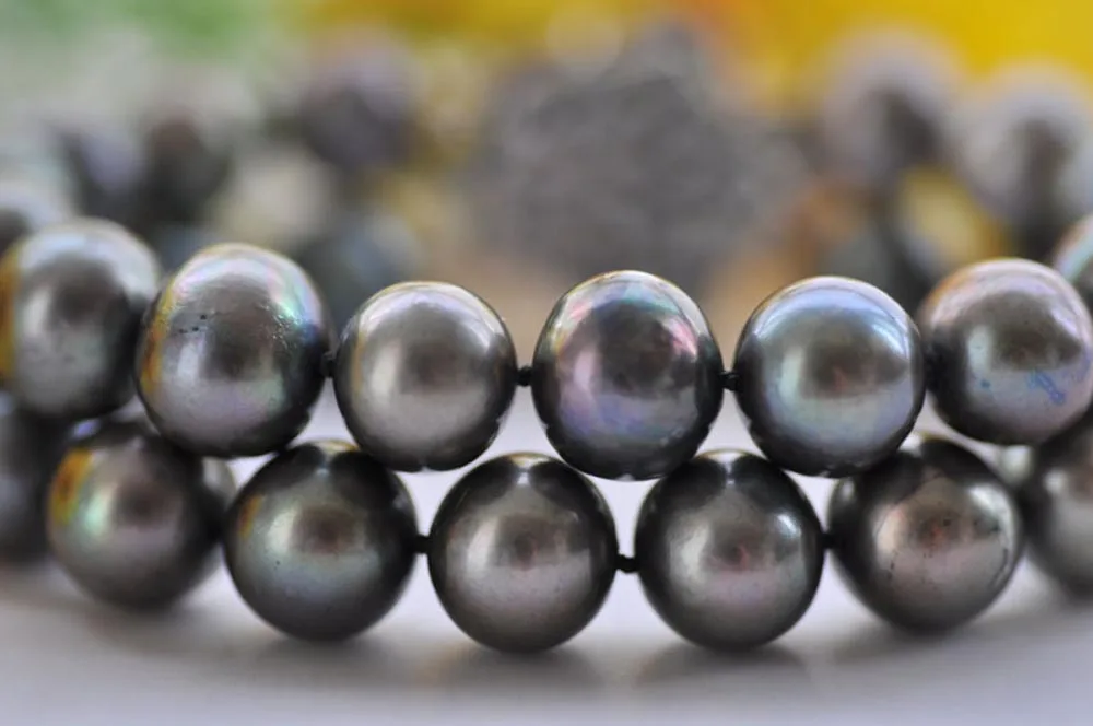 

P7474 2Row 8" 12mm Peacock-Black Round Freshwater Pearl Bracelet