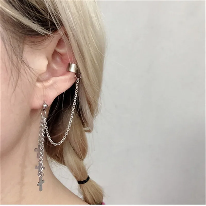 1 шт., европейский стиль, модная винтажная Длинная цепочка, крест, молния, висячие серьги для мужчин и женщин, вечерние, Панк ювелирные изделия, подарок, Brincos