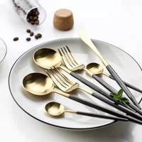 spoon golden stainless steel western tableware set steak knife fork plate three piece small household long handle dinnerware