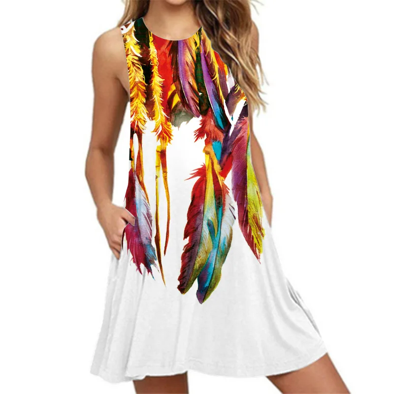 

2019 Beach Summer Dress Female Floral Print Sleeveless A-Line Sexy Dress Women Pocket Loose Casual Tank Dress Plus Size Vestidos